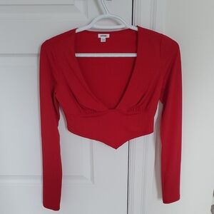 Red Long Sleeve V-Neck Top